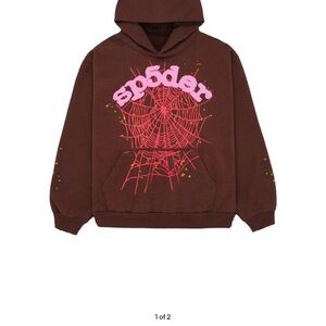 Brown Hoodie with Pink and Red Design
